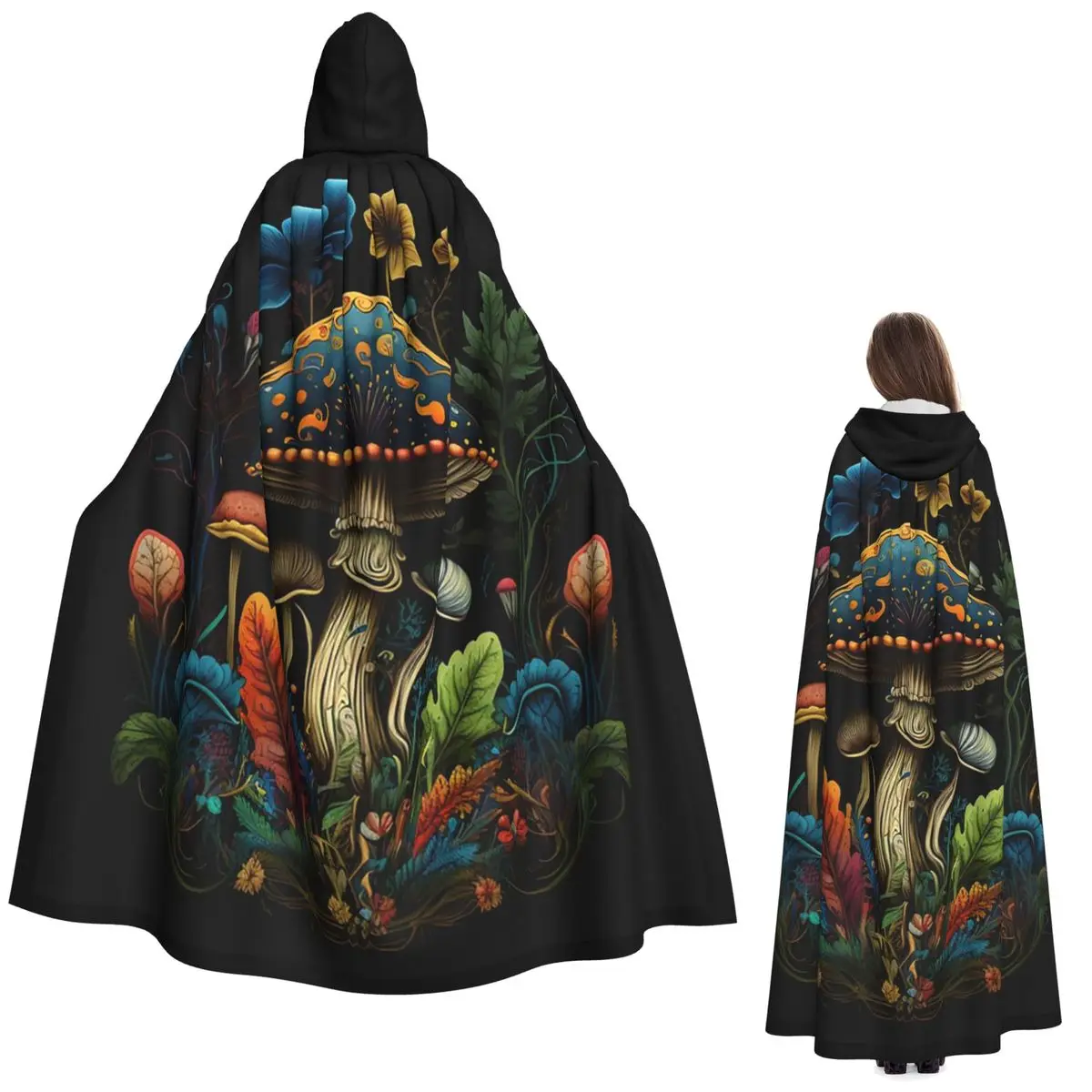 

Shroom Dark Trippy Mushroom Long Hooded Cloak Witch Medieval Costume Cosplay Cape HalloweenCoat Adult Unisex