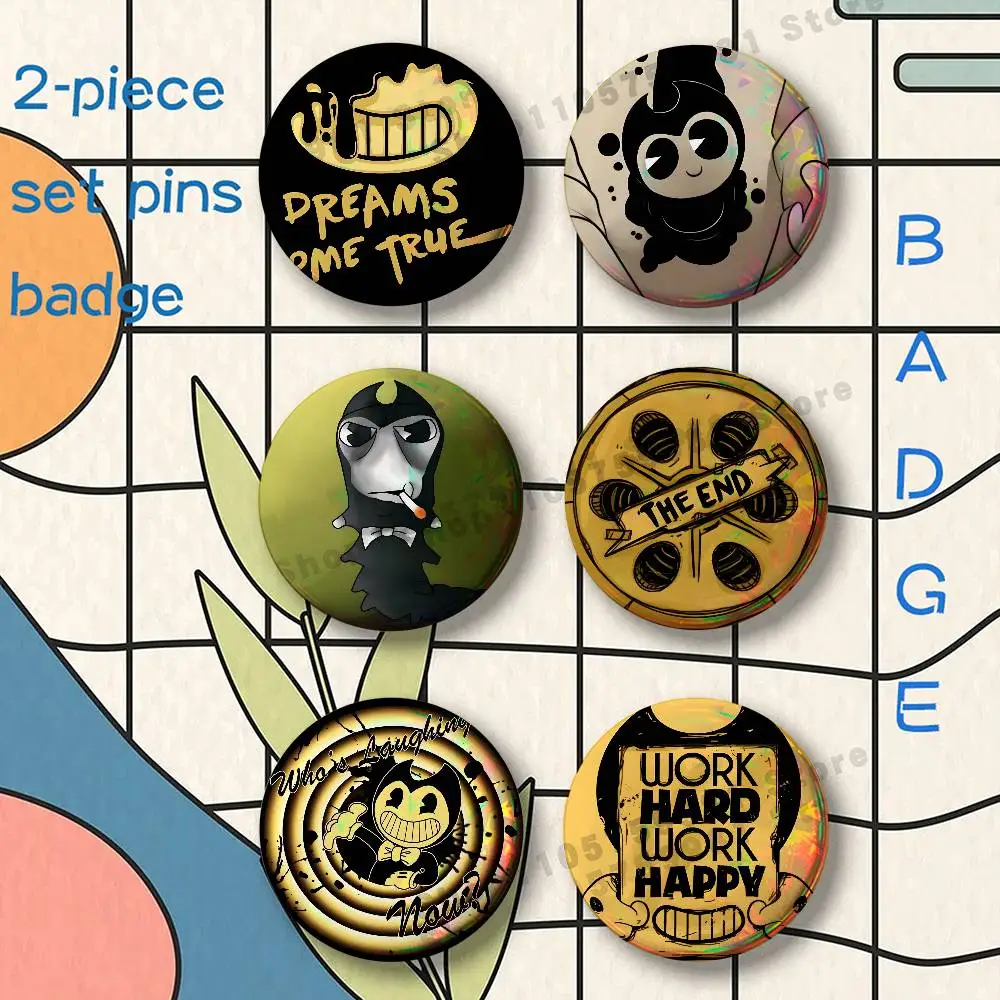 Game B-Bendy and the Ink Machine Brooches for Backpack Accessories 25 32 44 58 75mm Round 2-piece set Free Mix