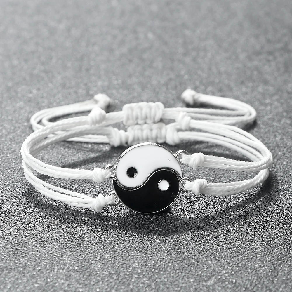 2Pcs/set Tai Chi Couple Bracelets&Bangle For Women Men Handmade Braided Gossip Yin Yang Bracelet Fashion Friendship Jewelry Gift