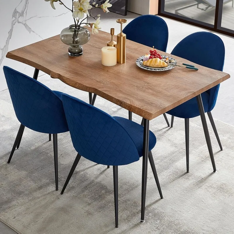 Dining Table for 4 People, Solid Metal Legs and Modern Dining Chairs, Armless Family Chairs, Interior Velvet Accent Chairs