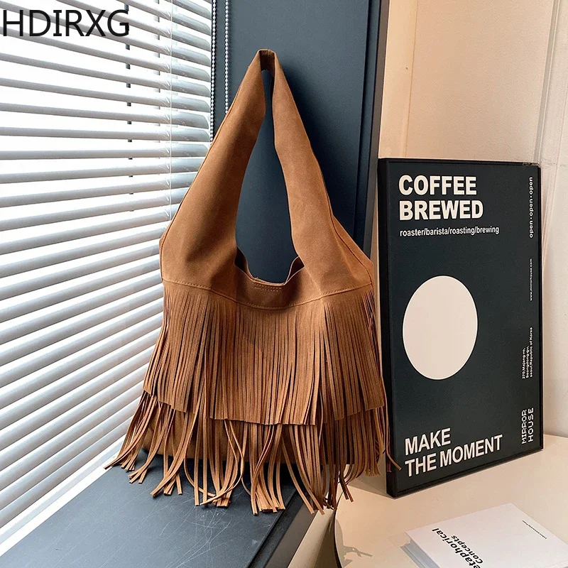 Fashion Retro Women Messenger Bags Tote New Women\'s Shoulder Handbag Casual Crossbody Solid Color Brown Tassel Bag for Lady Girl