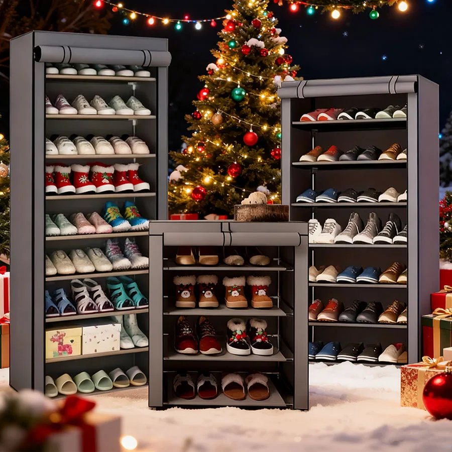 

Large-capacity Dustproof Shoe Rack With 5/8/10-layer Non-woven Cover Design. Easy to Assemble Portable Shoe Cabinet.