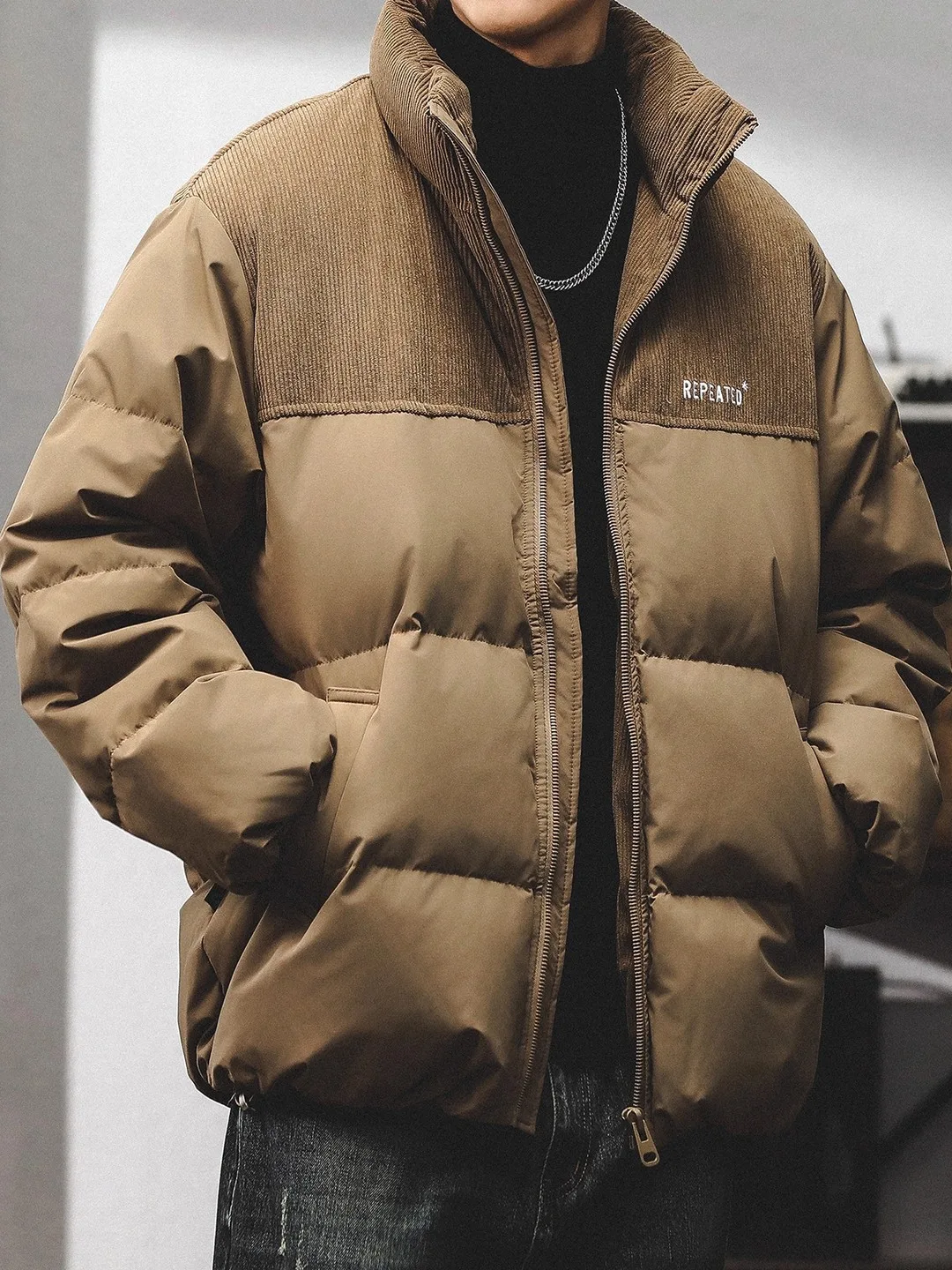 

Мужская зимняя теплая стеганая куртка свободного кроя с наполнителем из пуха, утолщенная, в стиле ретро, на молнии, для повседневной носки