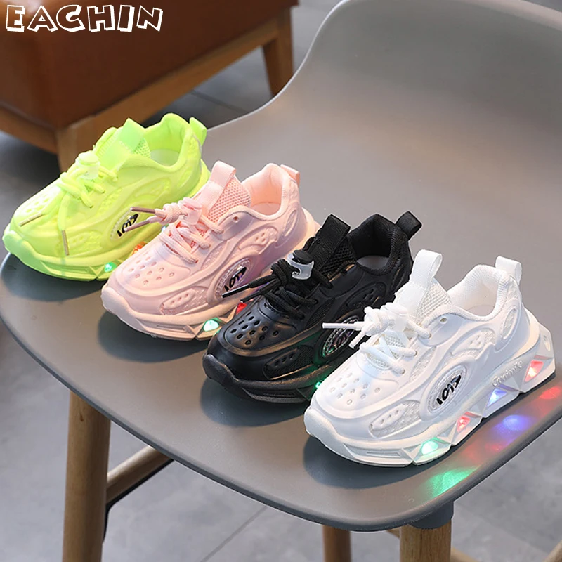 

Kids Sport Shoes Fashion Mesh Breathable Boys Girls Sneakers Children New Non-slip Led Lights Running Shoes Boys Casual Sneakers