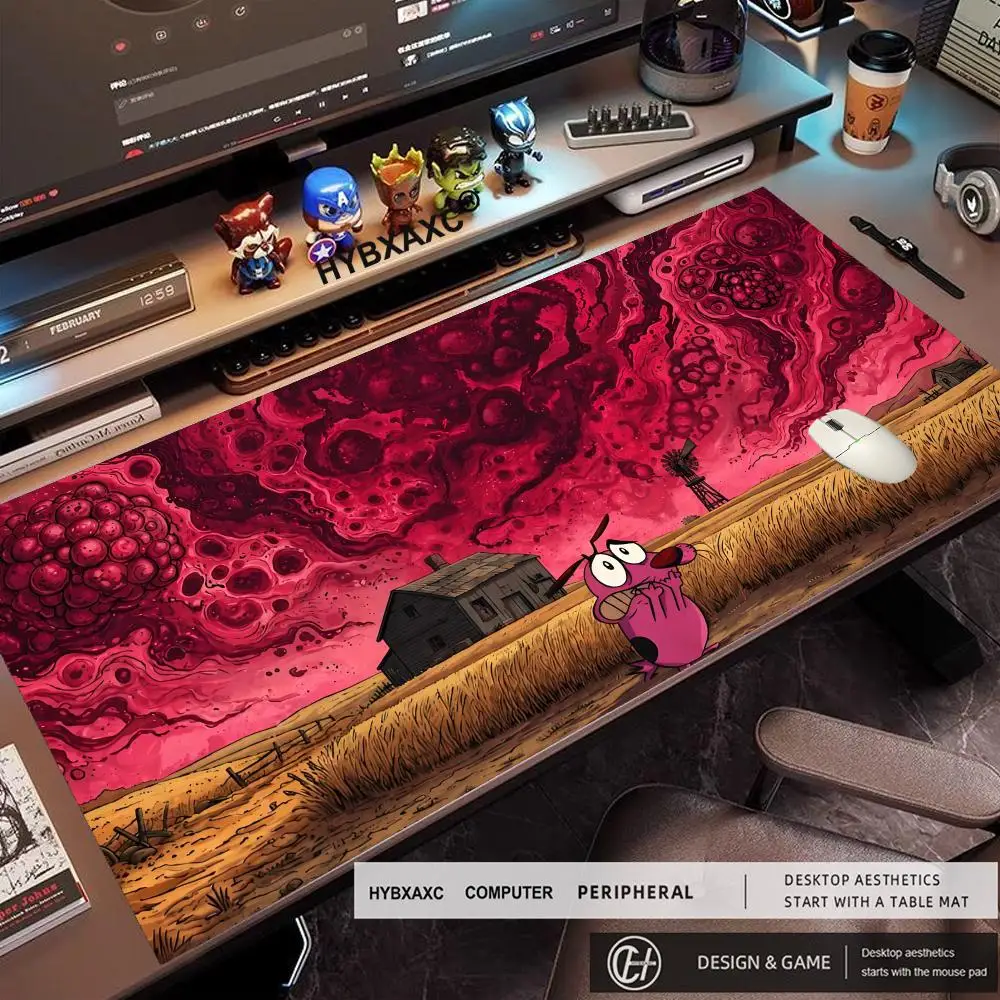 Starry Night Gaming Desk Mat Van Gogh Gaming Keyboard Mat Horror Cartoon Table Mat Cute C-Courage the C-Cowardly D-Dog Mouse Pad