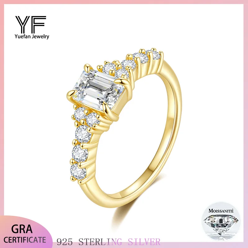 

Rings Woman 1CT Moissanite Sterling Silver 925 Jewelry 18K Gold Plated Luxury Wedding Party Designer Customizable Gift