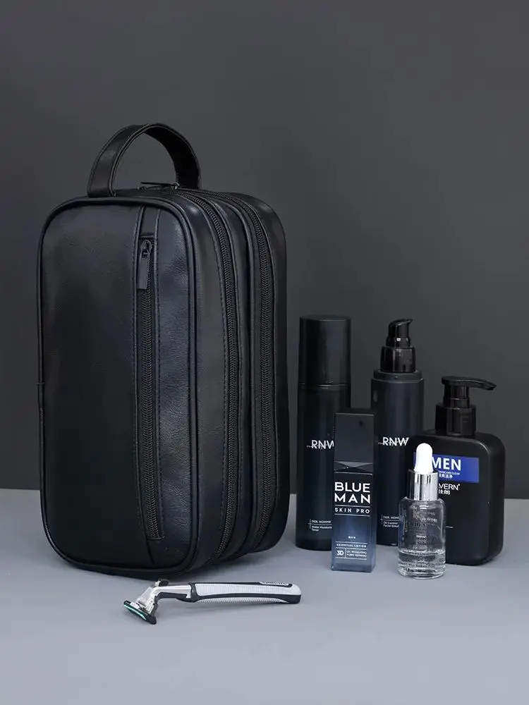 2025, tragbare doppellagige Kulturtasche für Damen und Herren, Sport, Geschäftsreisen, PU-Leder, lässige Handtasche, wasserdichte Make-up-Tasche – Detail 6