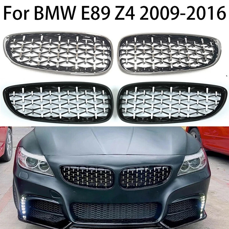 

For 2009-2016 2014 2015 BMW Z4 E89 Car Front Kidney Grille Hood Front Bumper Radiator Grill Silver / Black Diamond Style