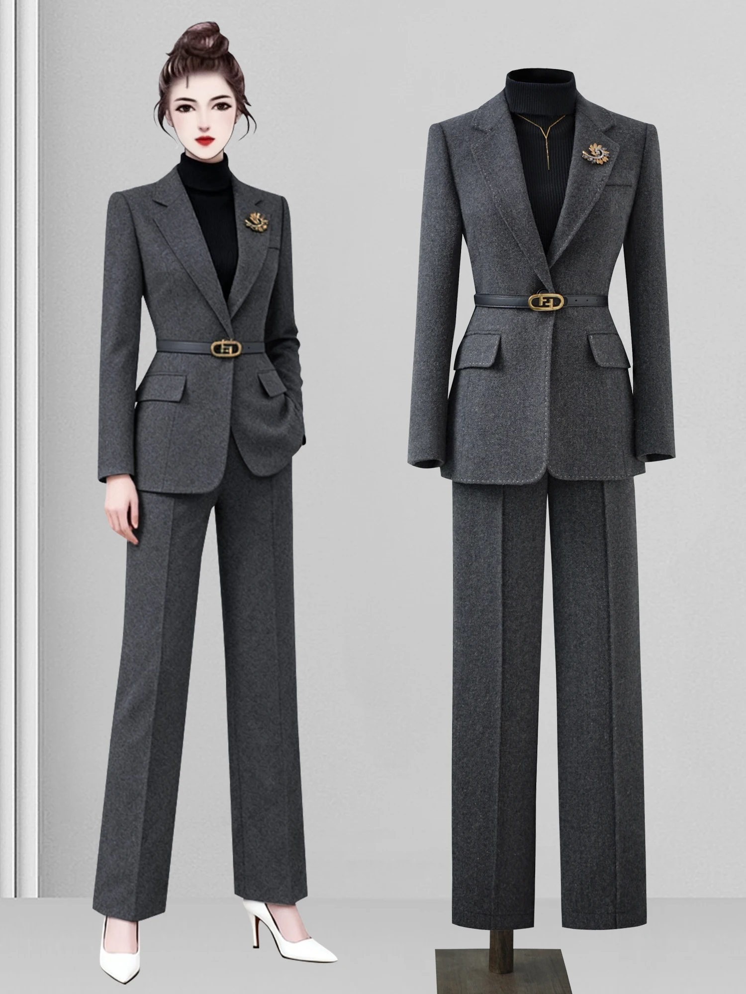 

Ele Lady's Formal Winter Suit Profional Workwear Luxury Sle Official Ocn Career Women's Outfit Set Quali Poly...