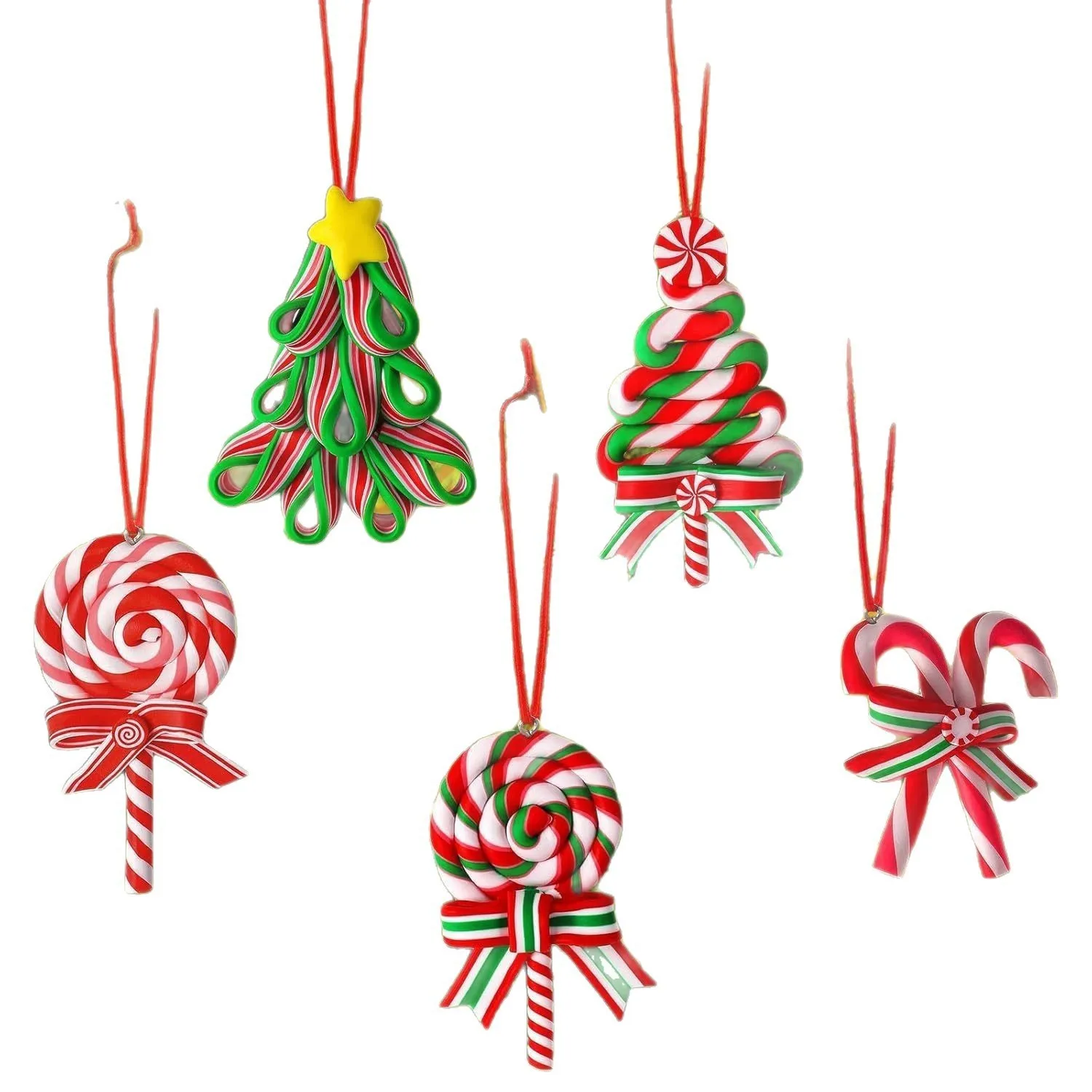 16 Stück Mini-Weihnachtszuckerstangen-Ornamente aus Polymer Clay, Pfefferminz-Lollipop-Anhänger, Weihnachtsbaum-Hängedekoration – Detail 2