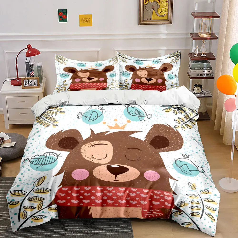 Bear wearing red scarf quietly Print Soft Comfortable Duvet Cover Bedding Set Included 1*Duvet Cover  2*Pillowcases