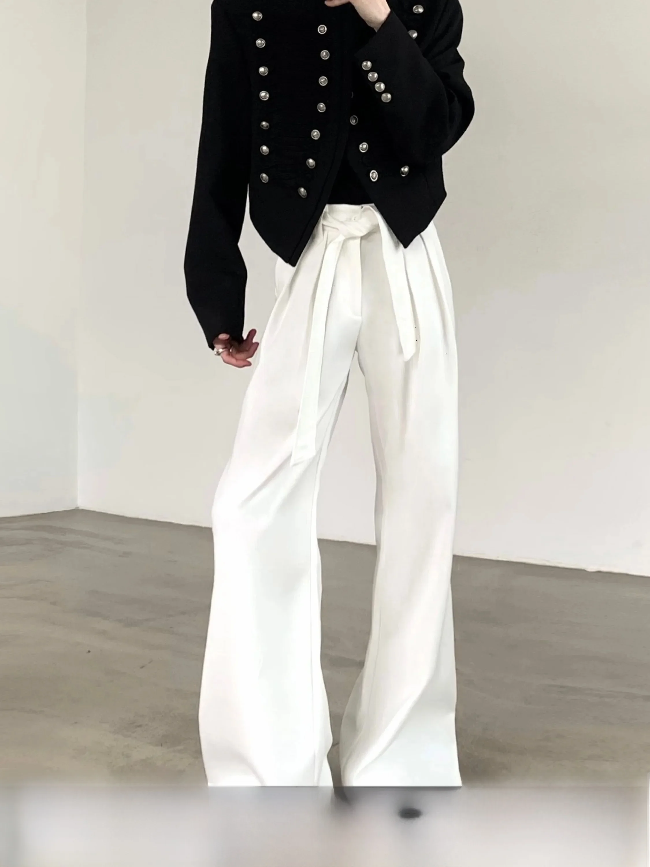 Casual High Waist Men's Trousers with Sword Art Binding Loose Fit Flared Legs Premium Drape Comfortable Straight Cut Pants