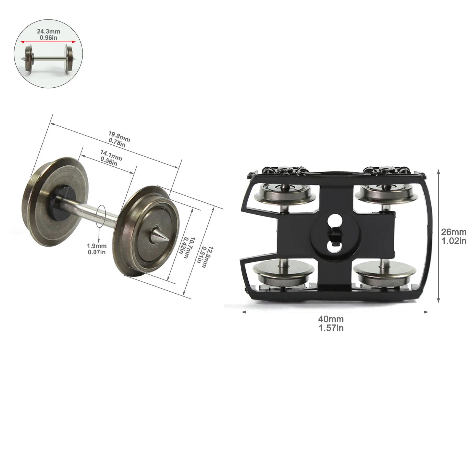Evemodel 2pcs Model Railway HO Scale 1:87 Bogies 36' Metal DC Wheelsets HP1687