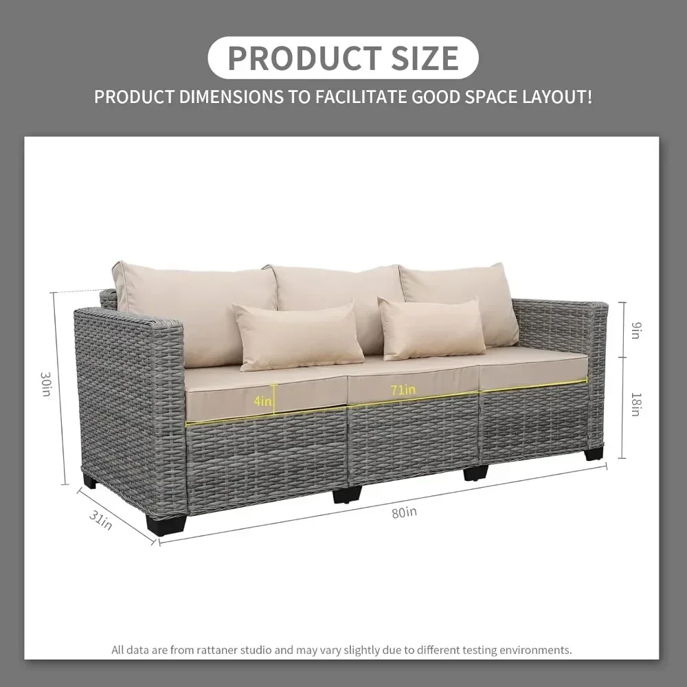 Patio Furniture 3-seat Sofa Grey Wicker Outdoor Furniture Outdoor Couch Deep Seat Hight Backrest with Waterproof Cover