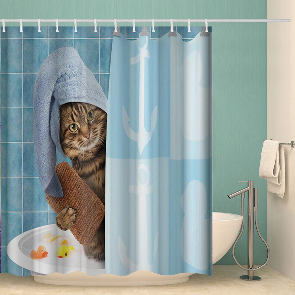 Waterproof Shower Curtain Shell Cat Lion Elephant Print Decor Bath Screen Home Bathroom Curtains with Hooks