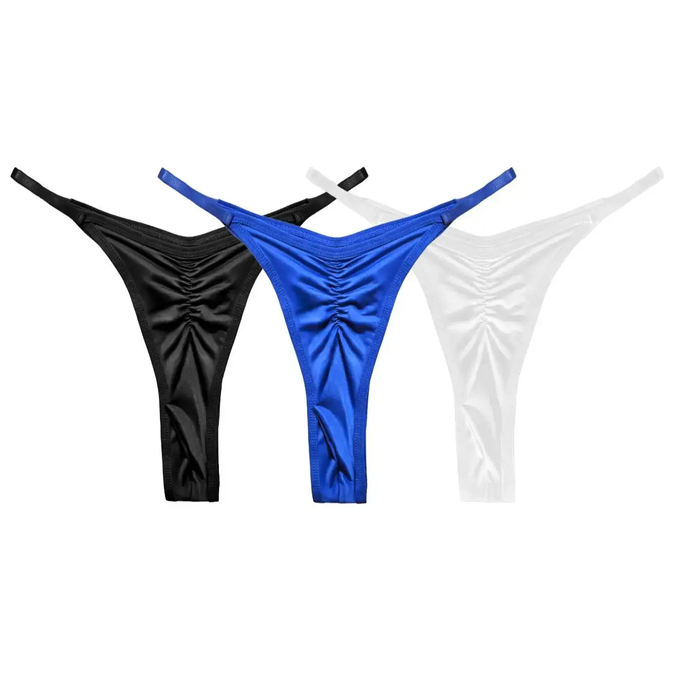 3pcs Men's Sexy Ruched Thong - Multi Color Ice Cold Smooth Fabric, Semi Sheer Breathable No-Stick Casual Daily Men Underwear