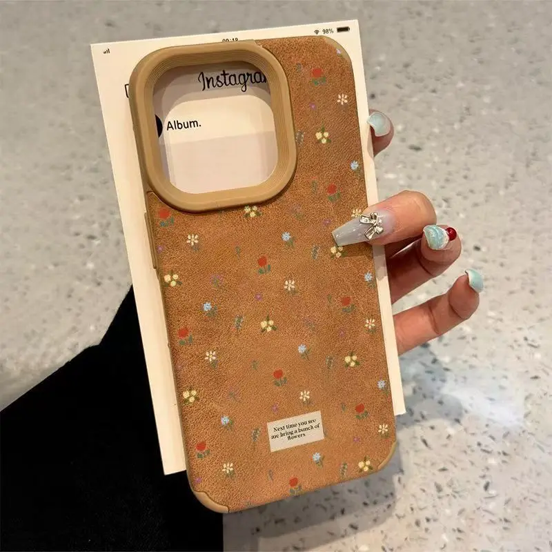 Casing Lunak Suede Gambar Bunga Retro Perancis untuk iPhone 16 15 14 13 Pro Casing Penutup Pelindung Cantik untuk Iphone