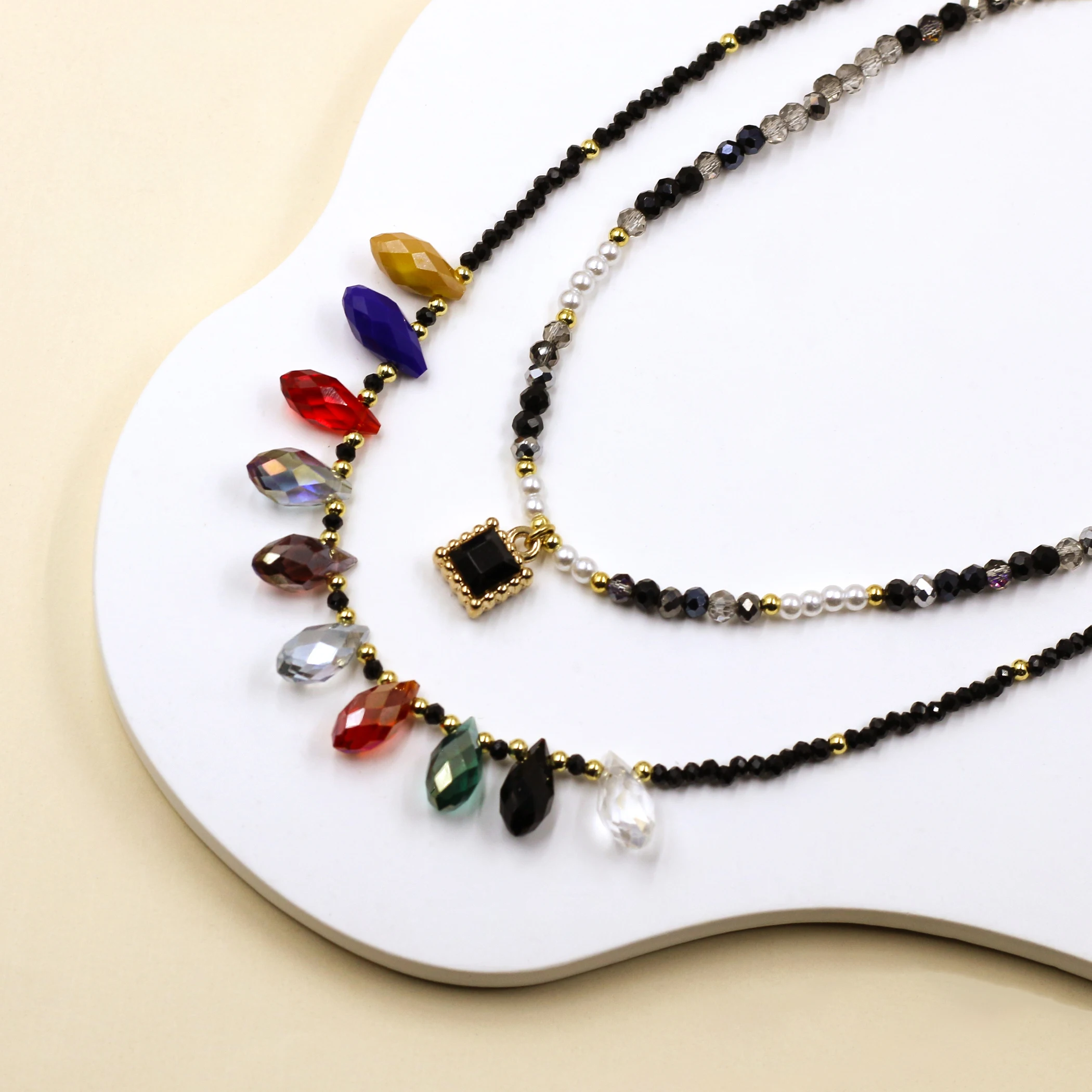 INKDEW Beads Handmade Necklace for Women Threading Faceted Crystal Short Necklace Choker Multicolor NE016