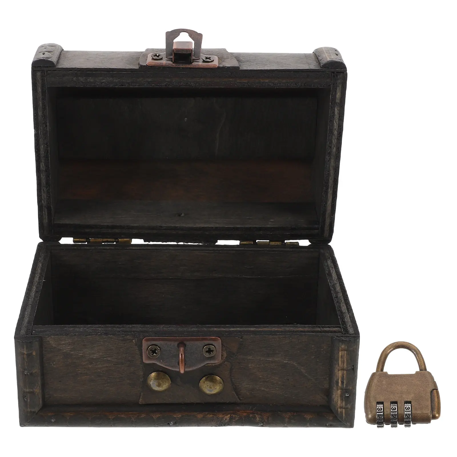 Wooden Vintage Treasure Chest Combination Lock Jewelry Storage Organizer Box Escape Room Puzzle Lockable Decorative