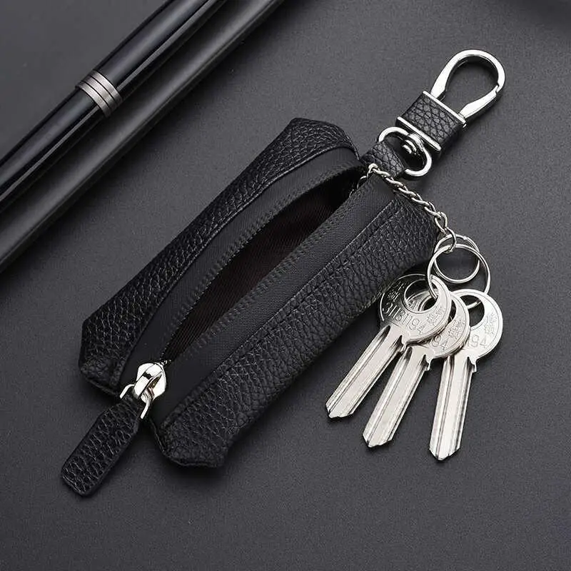 Hochwertige Autoschlüsseltasche aus weichem Leder für Herren mit Reißverschluss, Luxusgeschenk – Detail 6