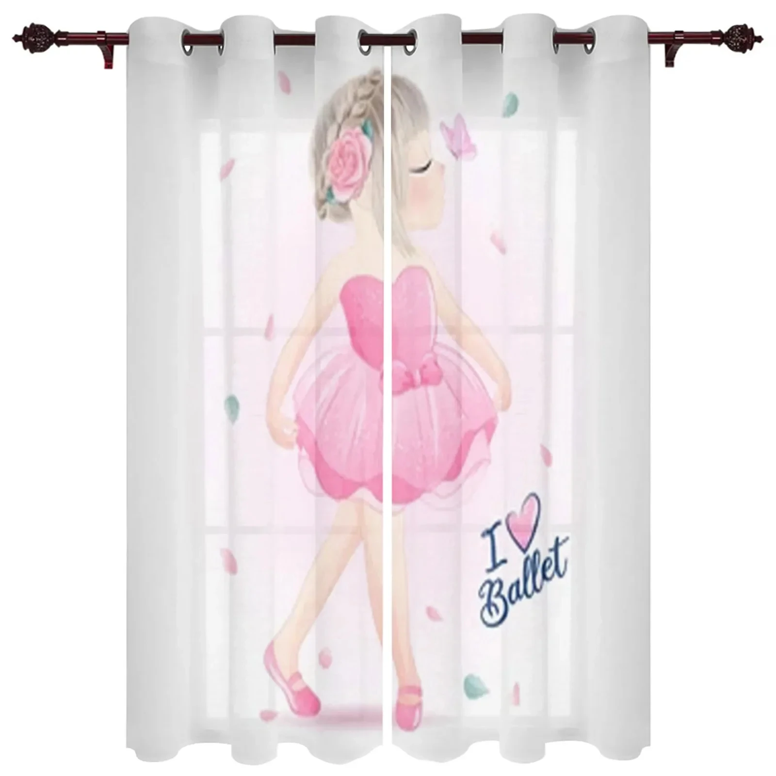 

Cute Girl with Ballerina Dance Window Curtain for Kids Room Home Blinds Curtains for LivingRoom Bedroom Drapes 2pcs Grommet Top