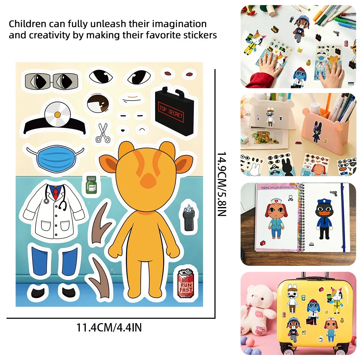 8Pcs/Set Animal Hospital Puzzle Anomaly Stickers Make a Face DIY Games Cartoon Assemble Jigsaw Children Education Party view 3