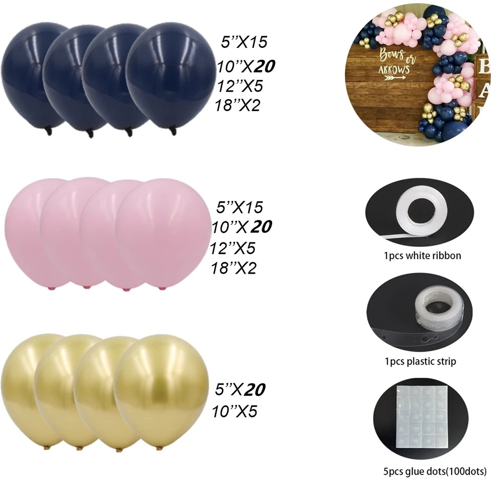 109Pcs Navy Blue Pink Gold Latex Balloons Garland Arch Kit for Baby Shower Bridal Shower Graduation Party Decoration