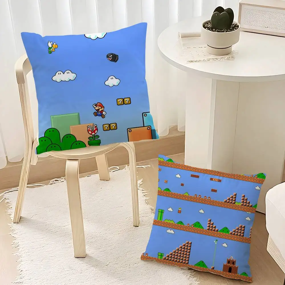 Super Cute Style M-MarioS Pillow Case  Plush Fabric Soft  Pillowcase Double Sided Print Cushion Cover Household Gifts