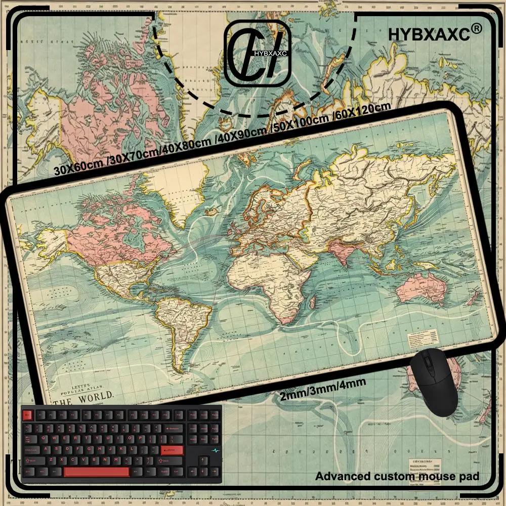 World Map Table Game Mouse Pad for PC Laptops, Non-Slip Rubber Base HYBXAXC, Waterproof Smooth Surface,  Tracking Desk Mat