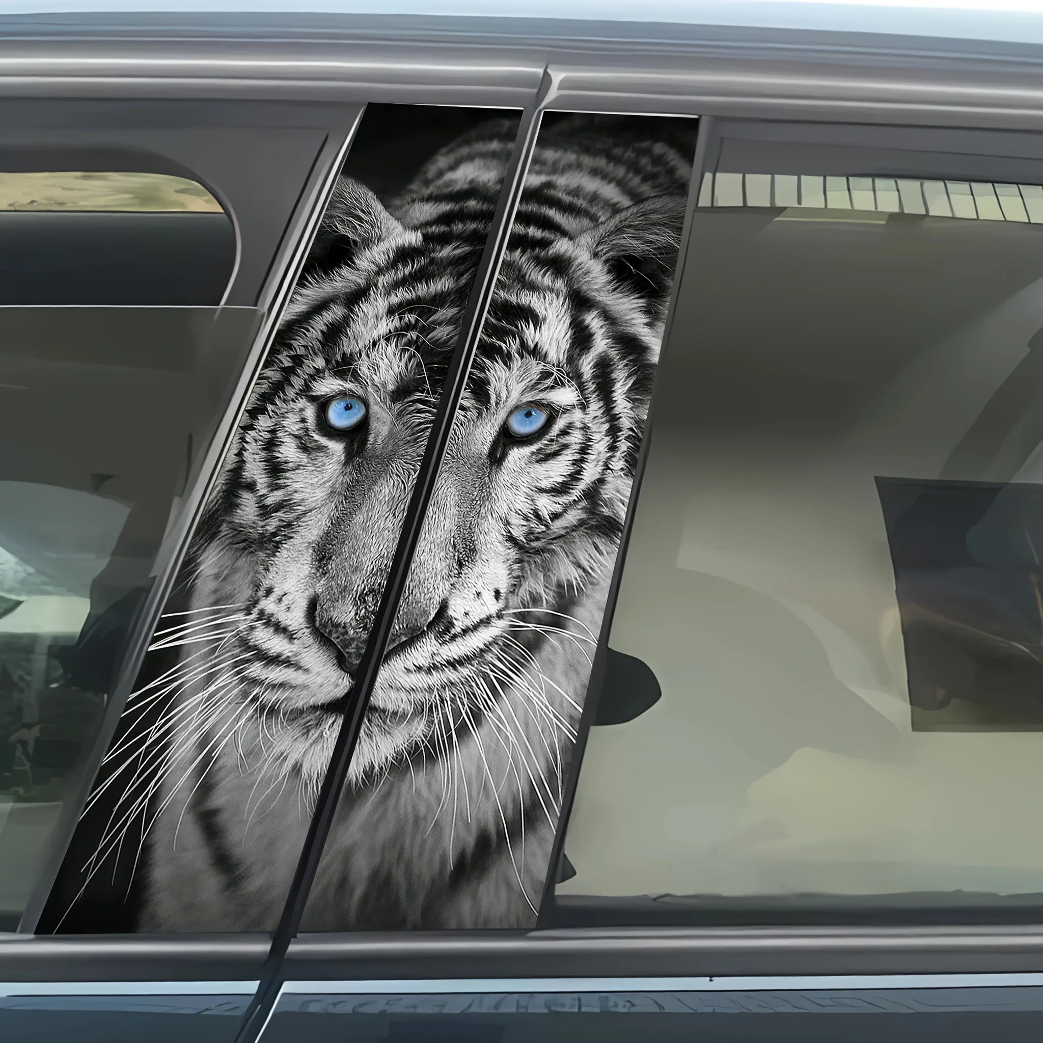 High Gloss Vinyl 2-Pack Tiger Stickers for Car B-Pillars - Self-Adhesive, Easy to Apply Anywhere