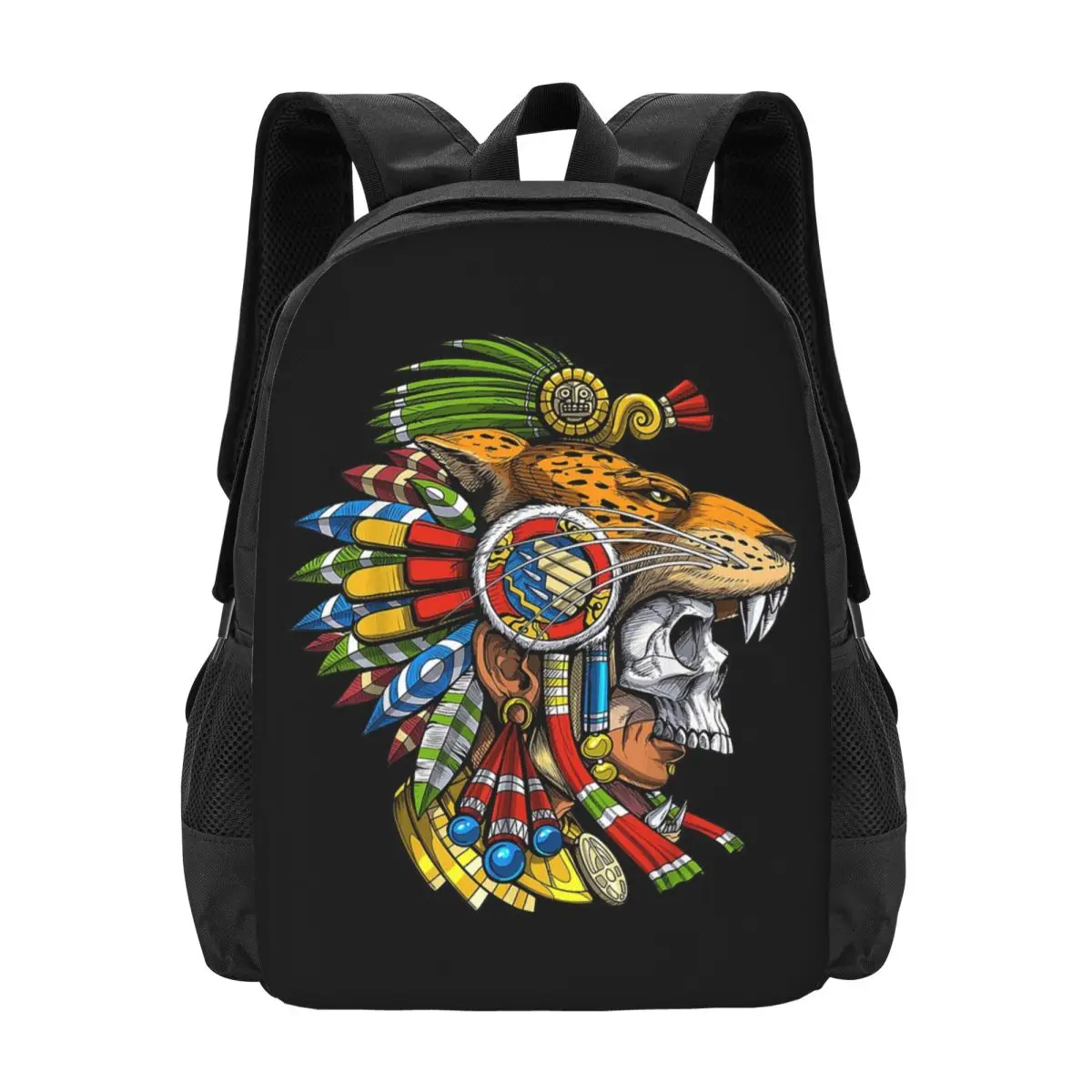 Aztec Skull Jaguar Warrior Mask Mayan Mythology Aztec Mask Backpack Hot Sale Daypack BookBag School Bag Shoulder Bags Men Women