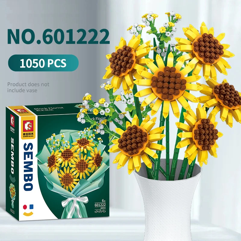 

MOC 1050PCS Sunflower Bouquet Building Block Romantic Brick Flower Decoration Souvenirs DIY Assembly Toys for Kids Girls Gifts