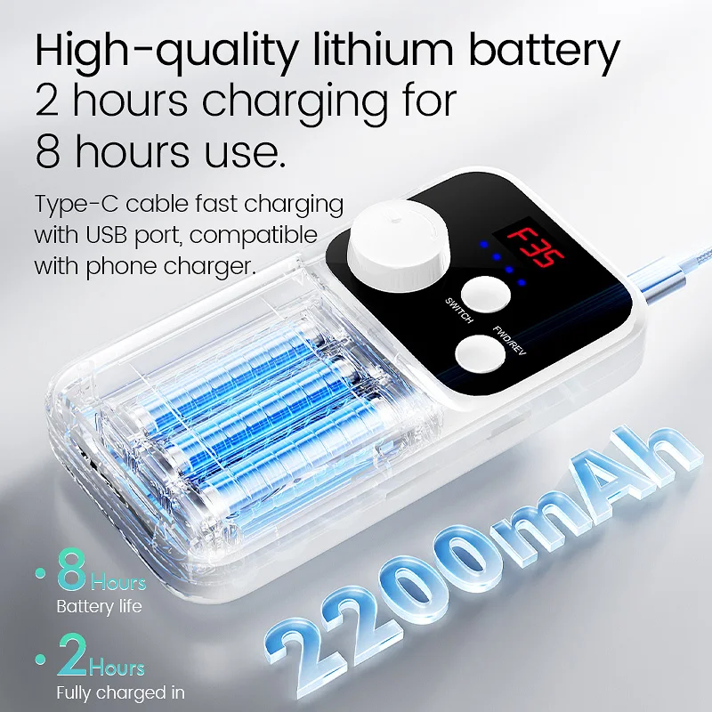 LUGX معدات الأظافر شعار مخصص 35000 دورة في الدقيقة أكريليك احترافي لاسلكي قابل لإعادة الشحن مثقاب أظافر محمول #5