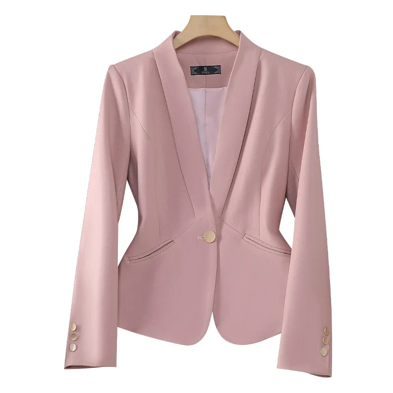 NewAutumn Women Blazer Coat Long Sleeve Single Button Office Ladies Business Work Wear Formal Short Suit Jacket Damska odzież wierzchnia