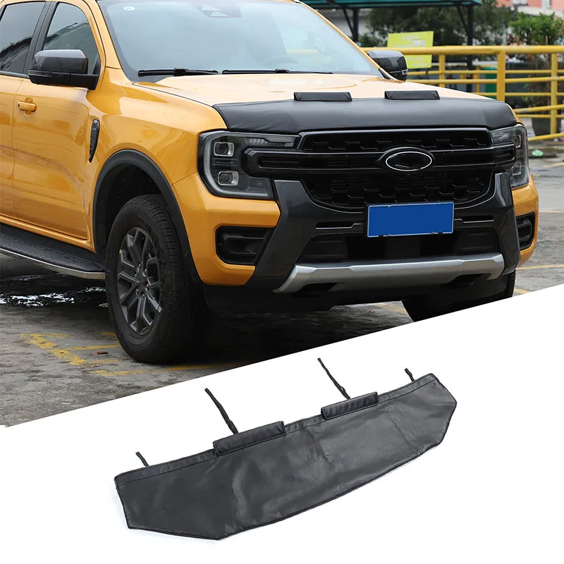 For Ford Ranger 2023 leather Black Car Hood Cover Stone Deflector Hood Protection Shield Sand Block Accessories