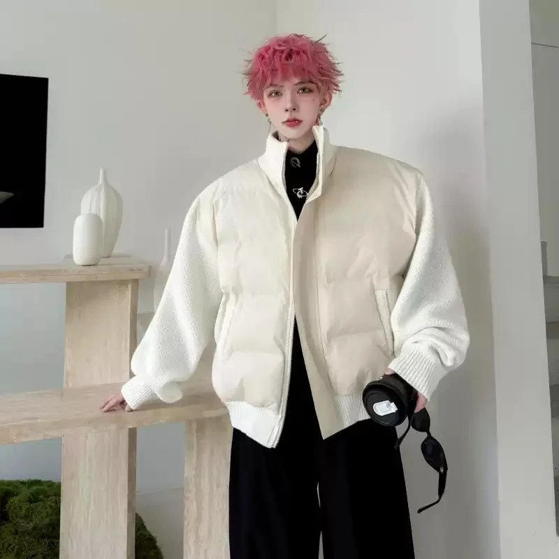 

Winter New Style American Casual Knitted Sleeve Splice Stand Collar Padded Coat Keep Warm Street Fashion Man Winter Jacket