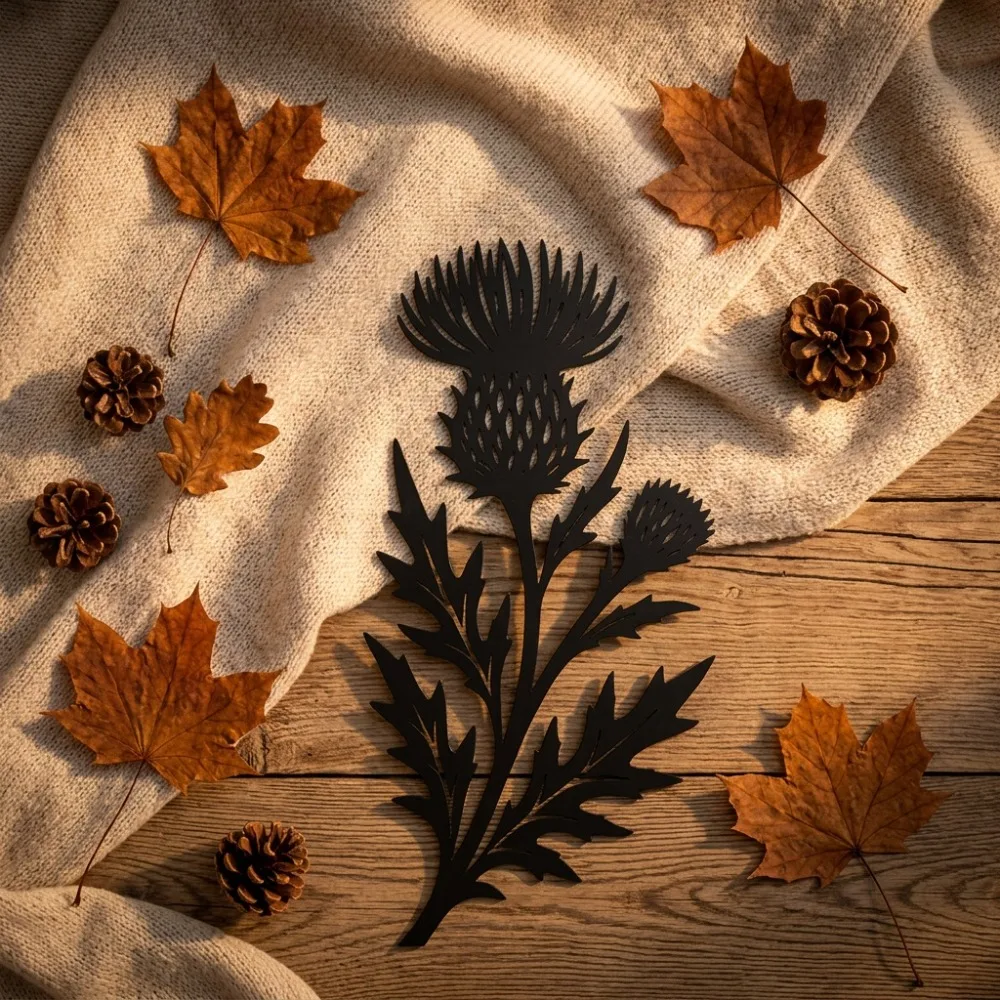 Rustic Farmhouse Botanical Wall Hanging 1pc Scottish Thistle Black Steel Metal Wall Art Garden Gift Decor