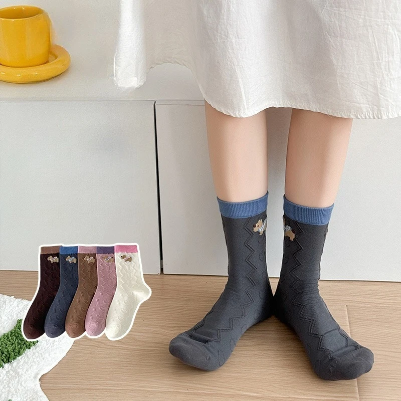 

5 pairs of pure cotton women's socks with antibacterial deodorizing properties in autumn cartoon cute sweet casual socks