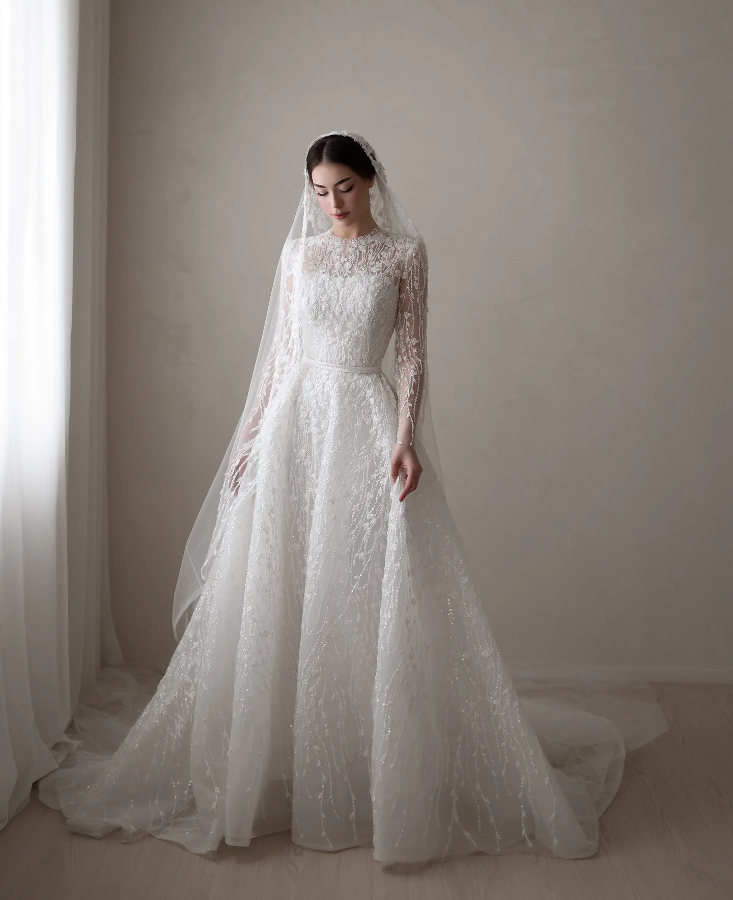 Sharon Said Luxury White Ball Gown Wedding Evening Dresses Long Sleeves Women Elegant Prom Party Bride Gowns SW525 Customized