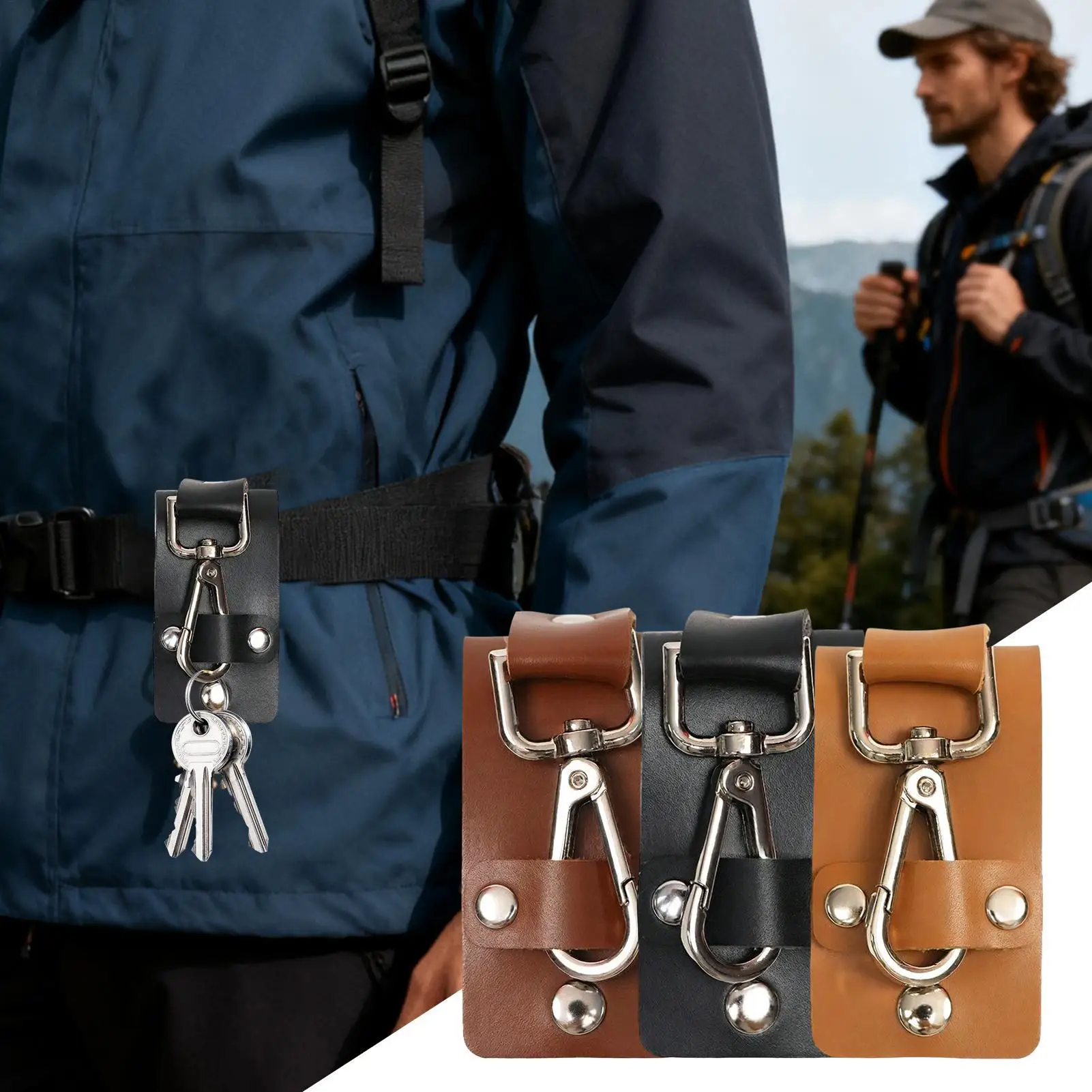 Belt Loop Key Holder PU Leather Keychain with Metal Clip Secure Key Organizer for Hands-Free Carry, Work & Outdoor Activities