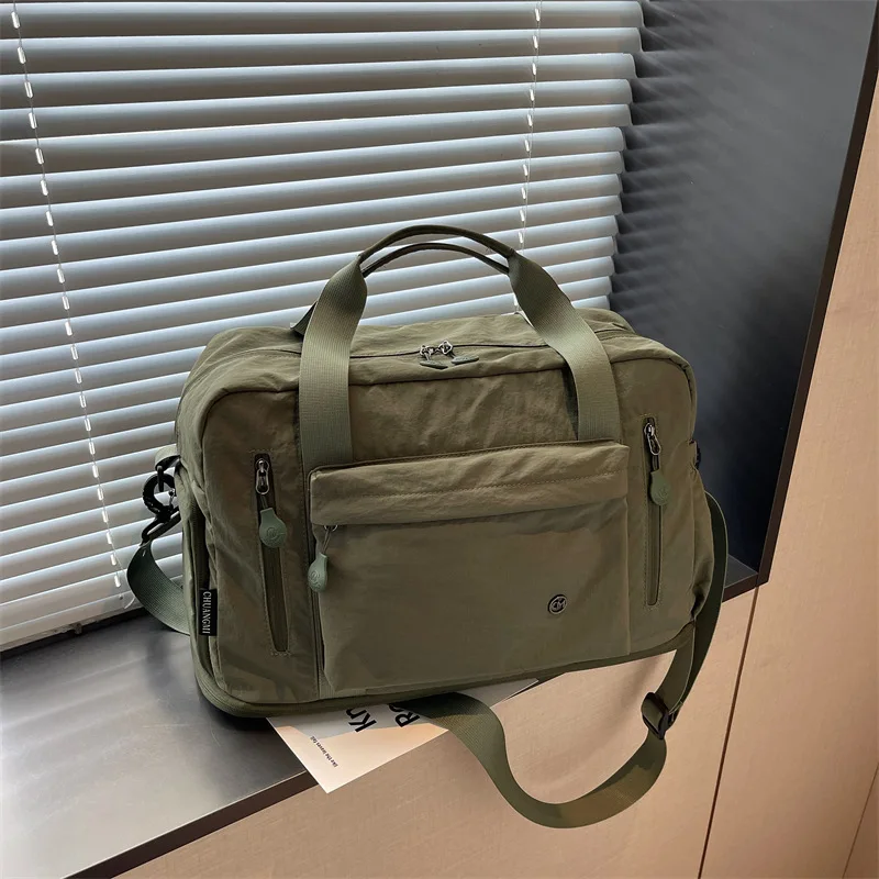Women Nylon Duffle Bag Large Capacity Travel Tote Handbag Multi Pocket Weekend Bag Crossbody Purse with Adjustable Strap Daily
