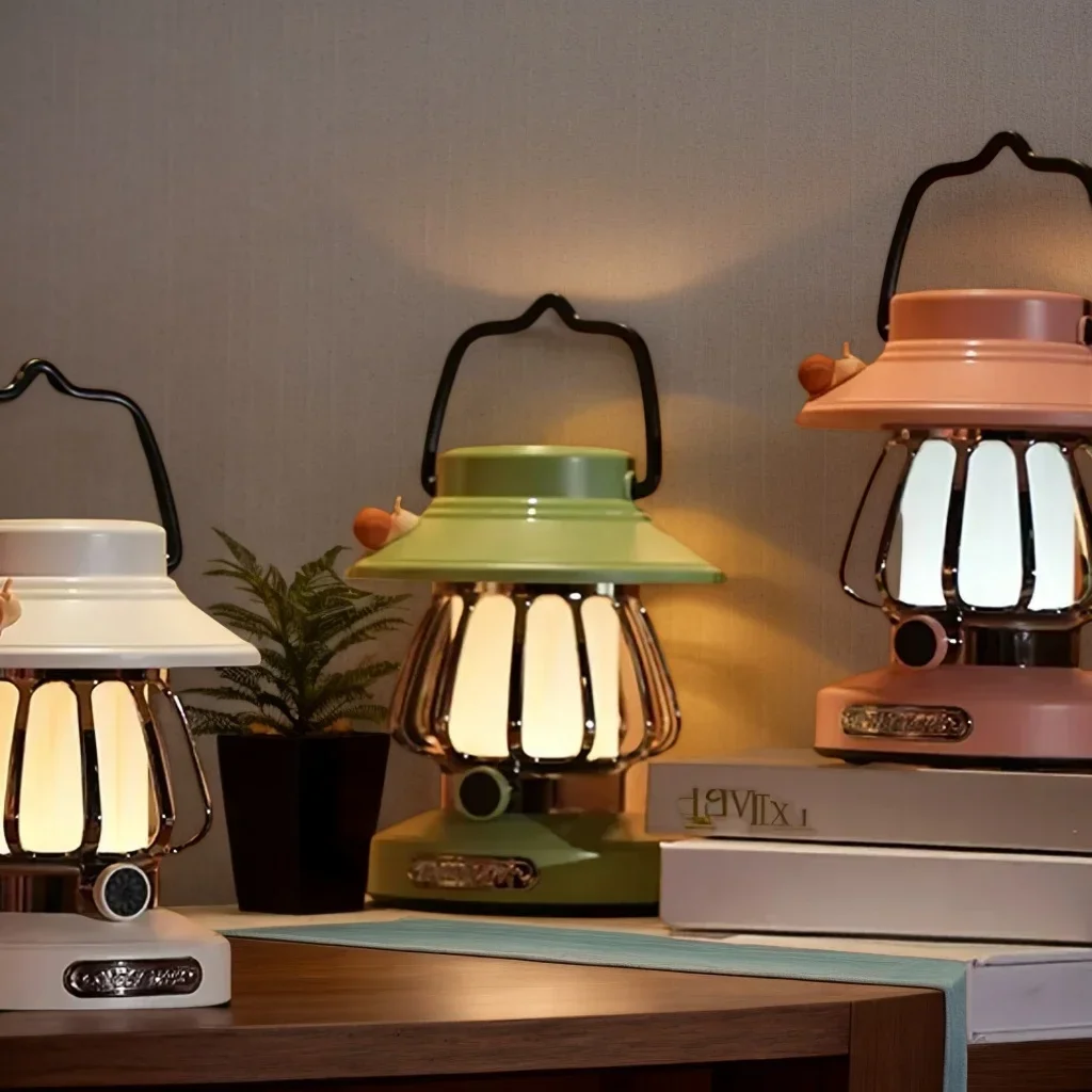 Luz de camping retro de caracol: LED portátil recargable para atmósfera de tienda y decoración de patio