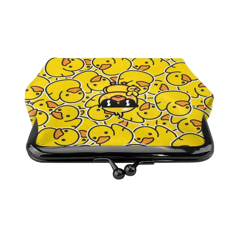 Rubber Cartoon Duck Leather Coin Purse Cute Yellow Ducks Small Kiss-Lock Change Pouch Clasp Closure Buckle Wallet for Women
