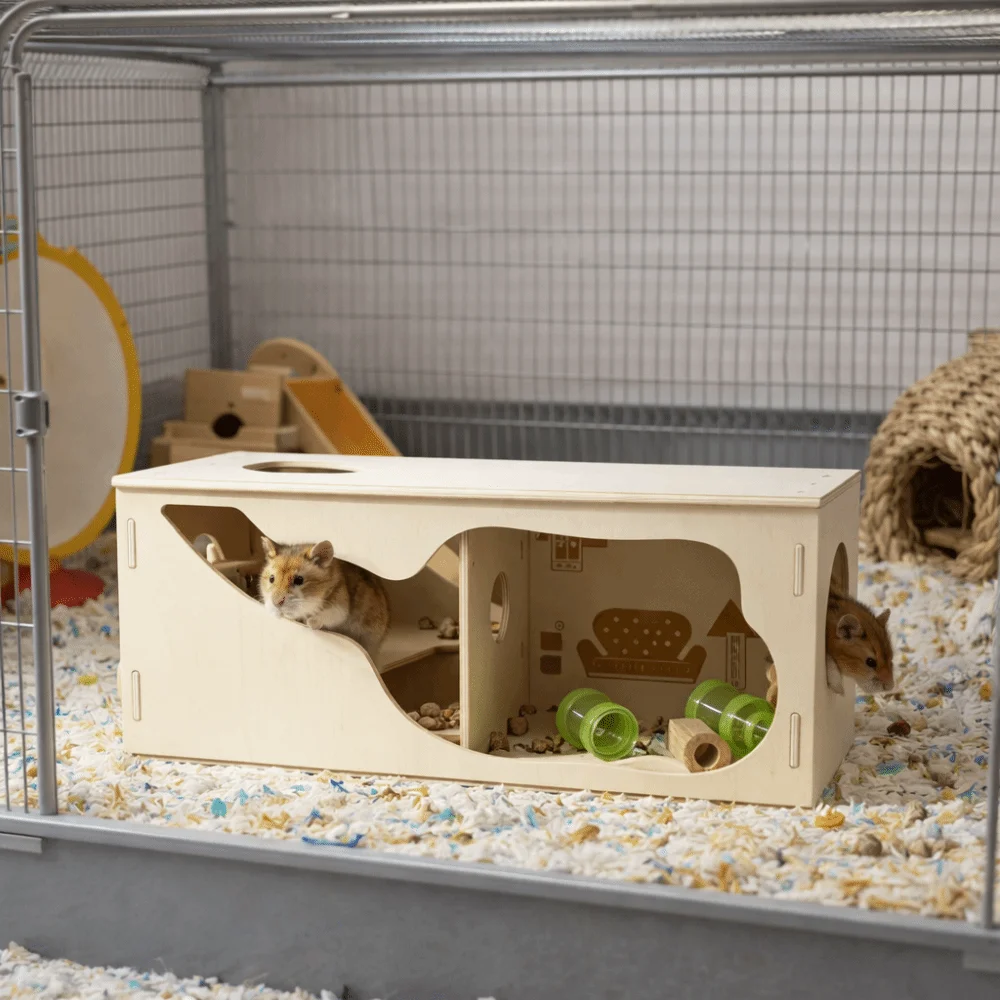Dwarf Mouse Tunnel Climbing Structure Wooden Hamster House Detachable Chew-Proof Hamster Villa Stackable Mouse Habitat Exercise