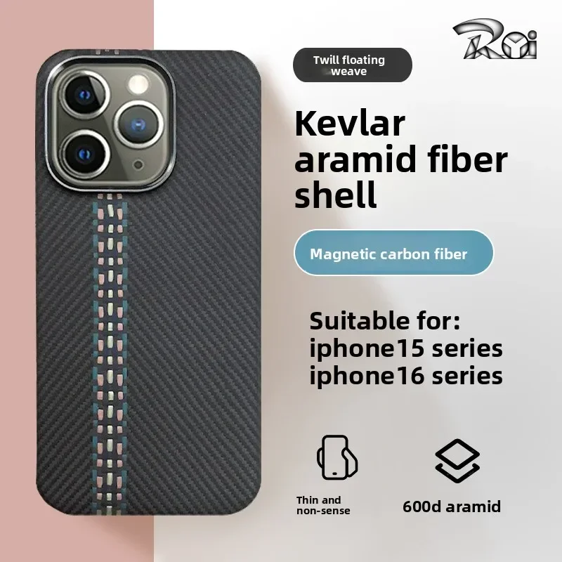 حافظة الهاتف المحمول كيفلر من ألياف الكربون المغناطيسية المضادة للسقوط ومضادة لبصمات الأصابع تنطبق على سلسلة Apple 1516