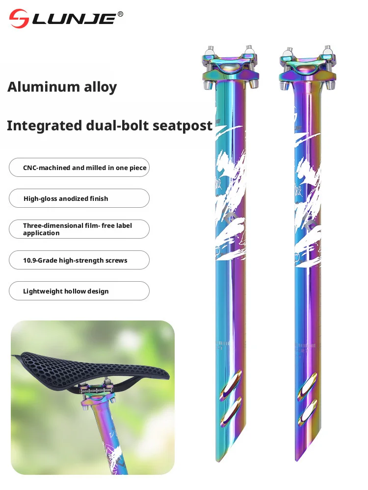 

LUNJE Bike Seatpost Offset 0mm aluminum alloy Seatpost 27.2/31.6mm MTB Bicycle Seat Post colorful Gloss bicycle parts