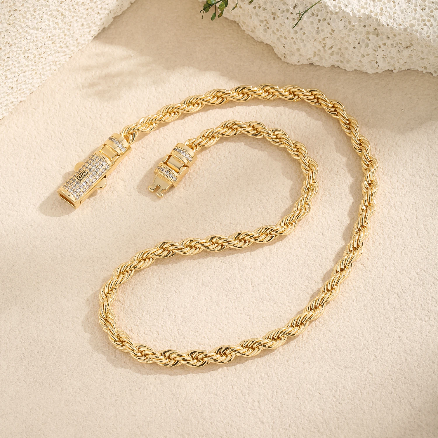 جديد S المشبك موناكو سلسلة 14K مطلية بالذهب الكلاسيكية 6 مللي متر سوار وقلادة للرجال والنساء غرامة مجوهرات شحن مجاني