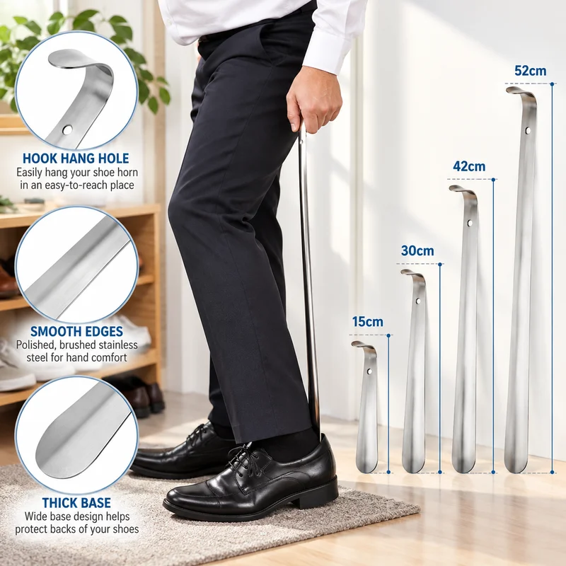 Retractable Stainless Steel Shoe Horn 15-72cm Extra Long Shoe Puller Easy Slip On Tool for Home Travel Elderly Use