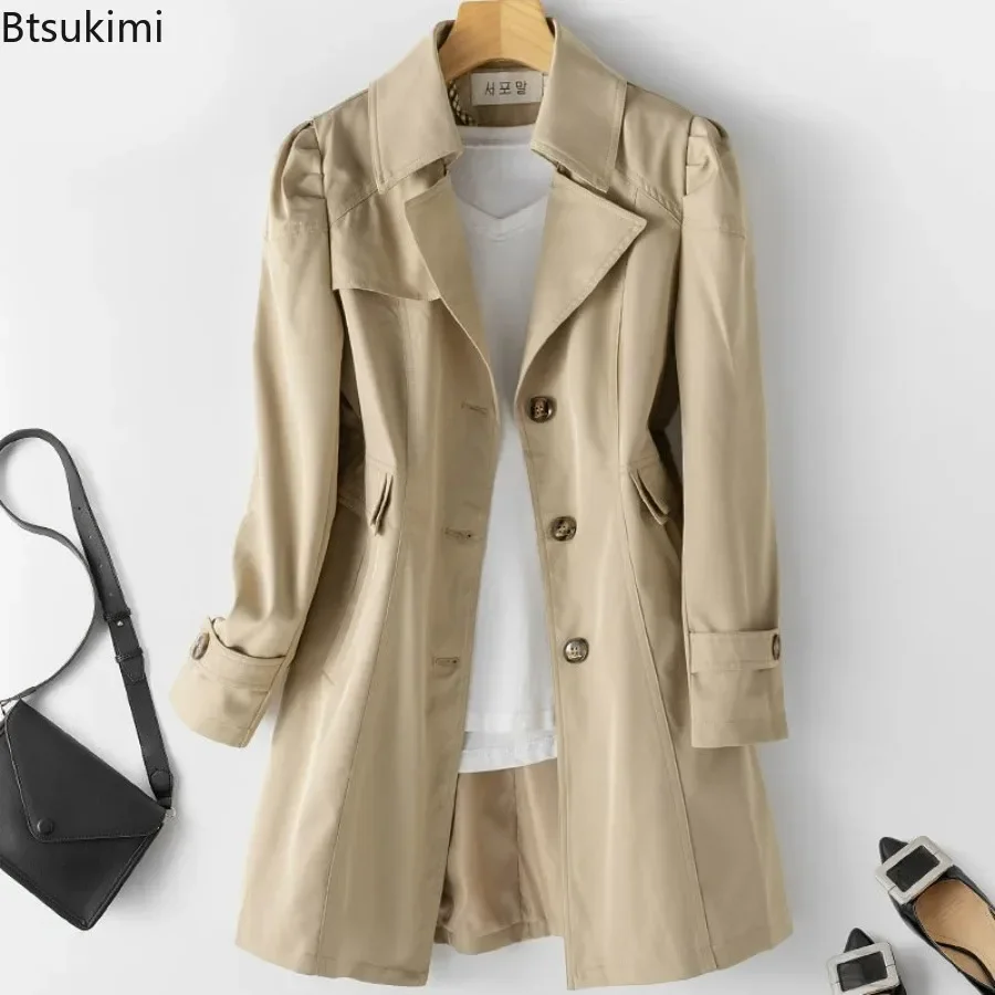 

2024 Women‘s Fashion Trench Coat Jacket Korean Style Single-breasted Mid-Long Women Trench Coat Overcoat Windbreaker Female