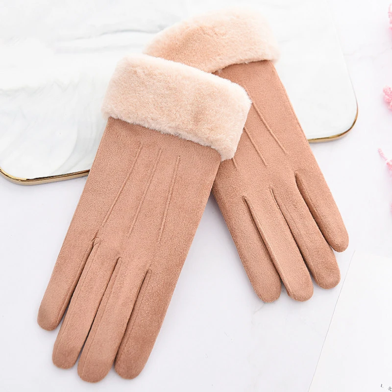 Women Winter Thick Plush Leather Gloves Fashion Winter Warm Skiing Outdoor Women Gloves Lady Elegant Casual Touch Screen Gloves